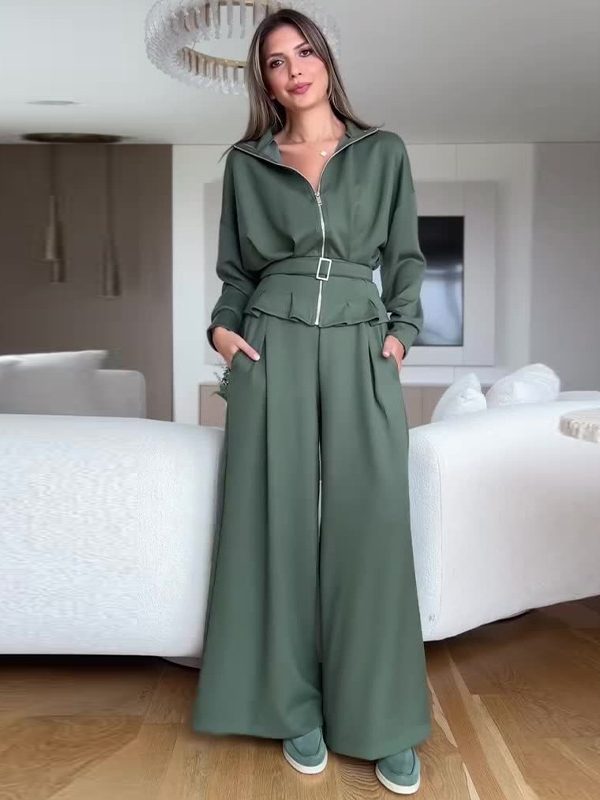 Womens Casual Elegant Two-piece Set Featuring A Long-sleeve Top And Pants