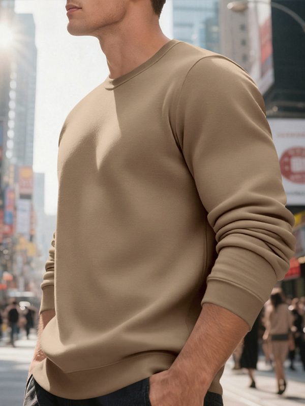 Fleece-lined Crew Neck Sweater Male Loose Casual Top