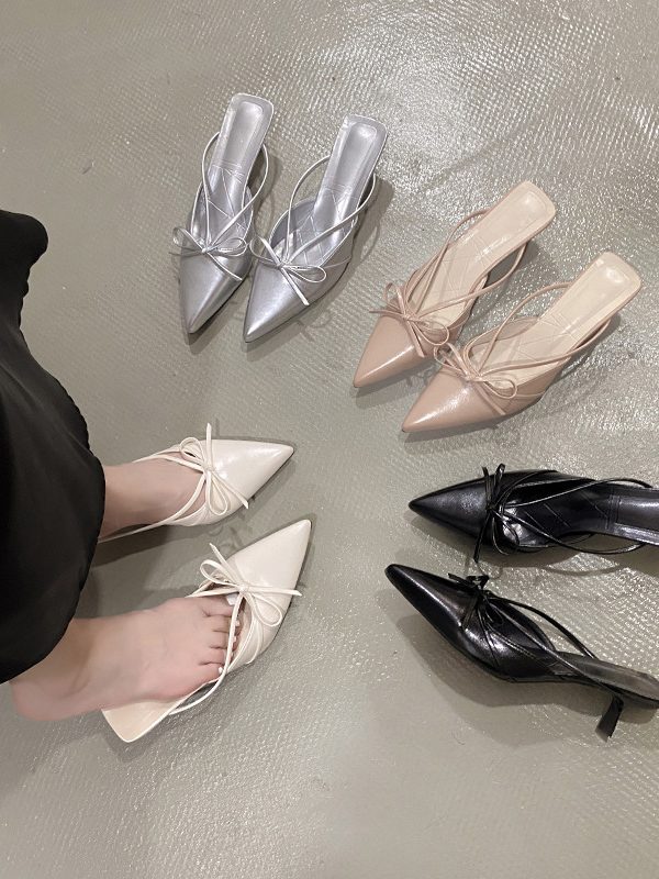 صندل صيفي من الساتان بتصميم فرنسي أنيق بكعب عالٍ ونصف دعم