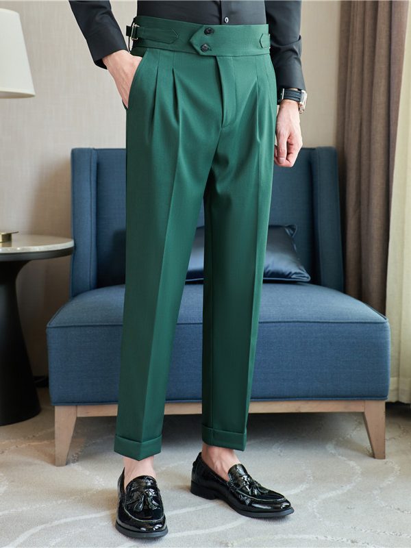 Men's Mid High Waisted Drape Style Long Casual Pants