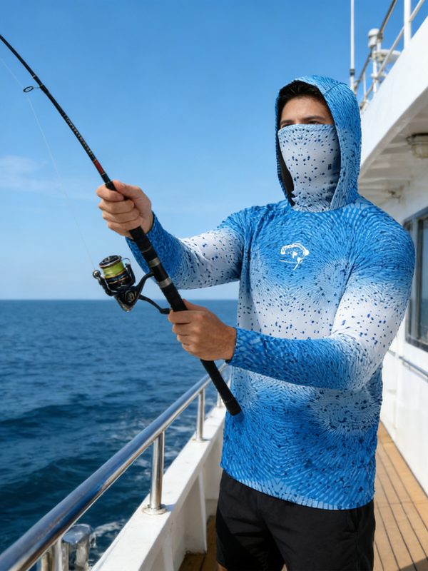 Fishing Hoodie UPF 50 Anti UV Sailing Shirt Surfing Face Cover Neck Summer Men Long Sleeve Hunting Jersey Camisa De Pesca Performance Fish Gear Beach Tops Wear Climbing Uniform Angling