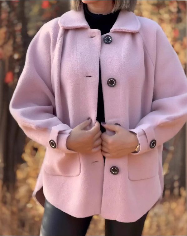 Women's Woolen Coat Casual Loose Lapels Pocket Cardigan