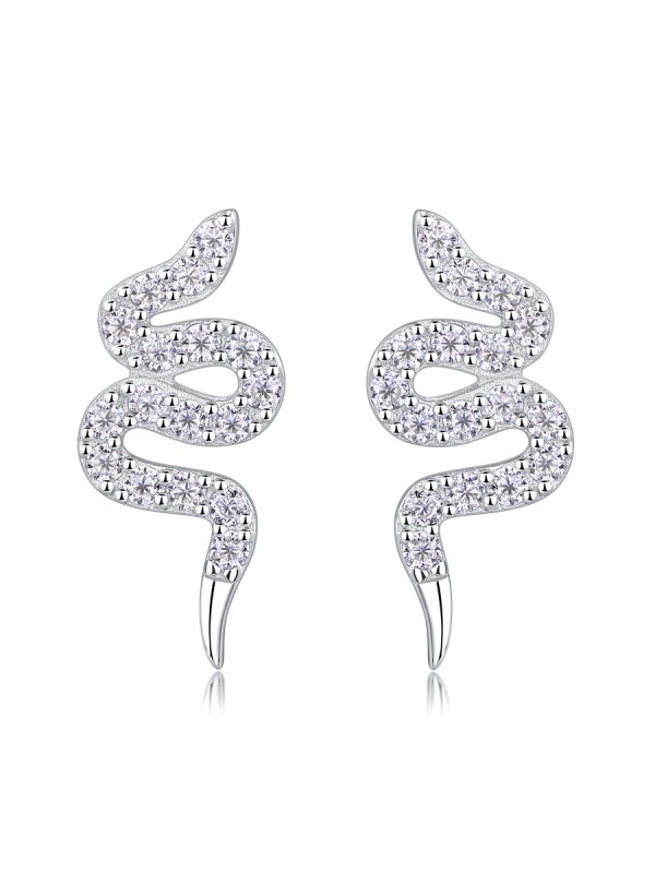 Silver Snake Entwined - Set With Top-quality Moissanite, Luxurious And Fashionable Light Luxury Jewelry, Silver Stud Earrings S925, Silver-plated Platinum