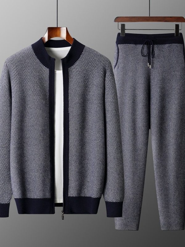 Mens Winter Pure Wool Sweater Half-Neck Zip-Up Cardigan With Thicker Outer Layer