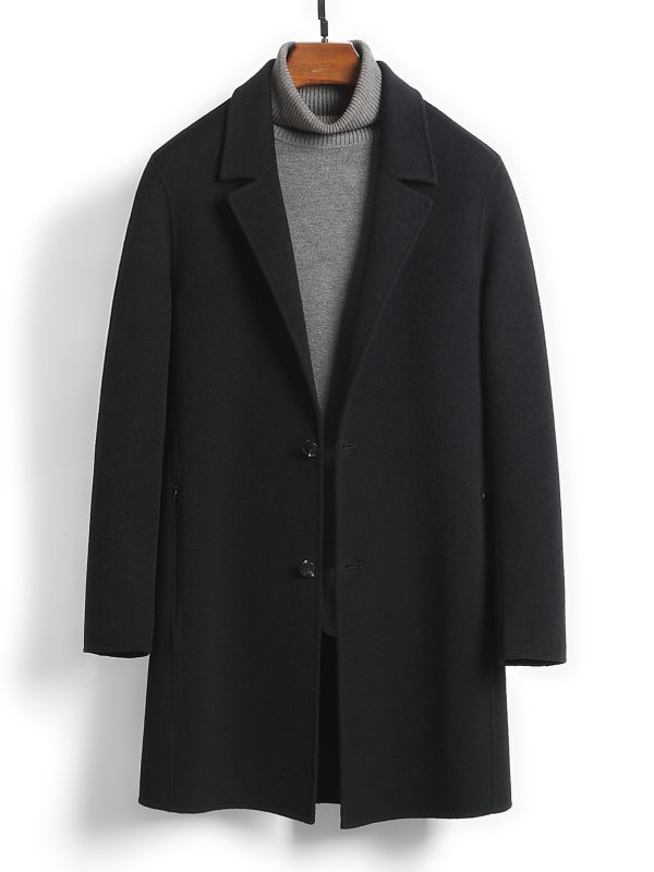 Male Solid Color Worsted Wool Mid-length Slim-fit Coat