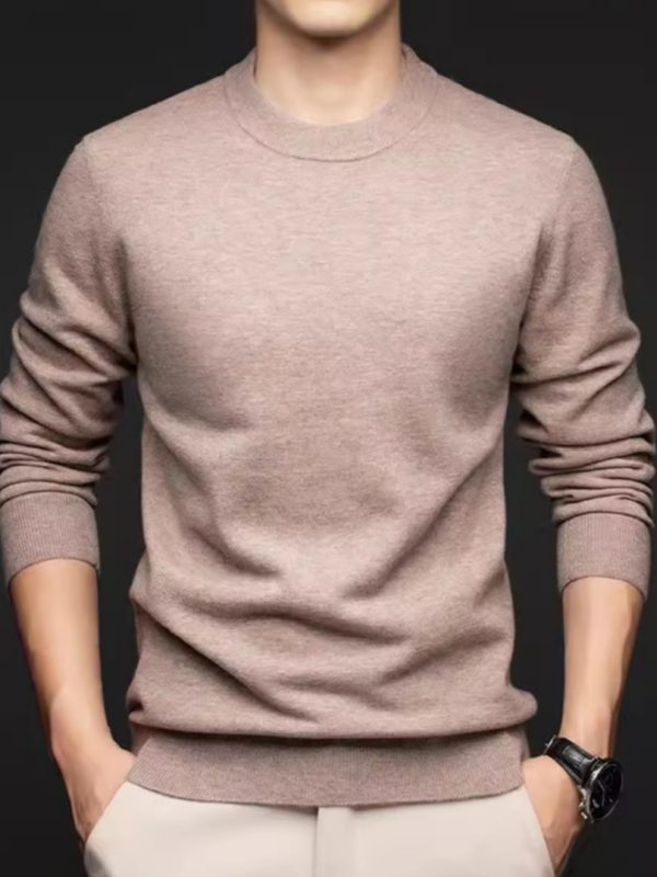 قميص داخلي حراري محبوك للرجال، بلون موحد، بياقة دائرية