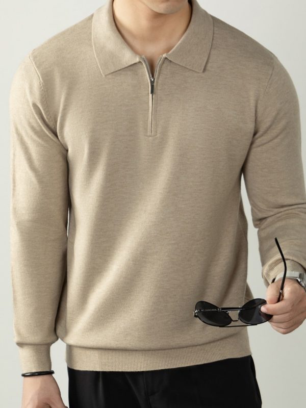 سترة رجالية رسمية بنصف سحاب وياقة بولو محبوكة