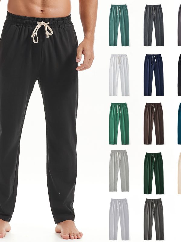 Mens Solid-Color Straight-Leg Lace-Up All-Match Sports Pants For Men