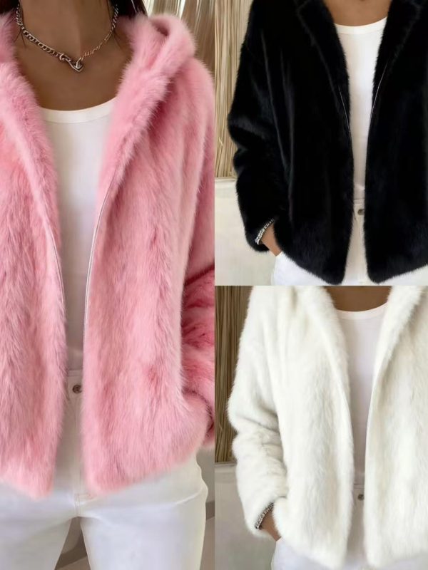 Fall Winter Hooded Solid Color Fashion Casual Zip Coat