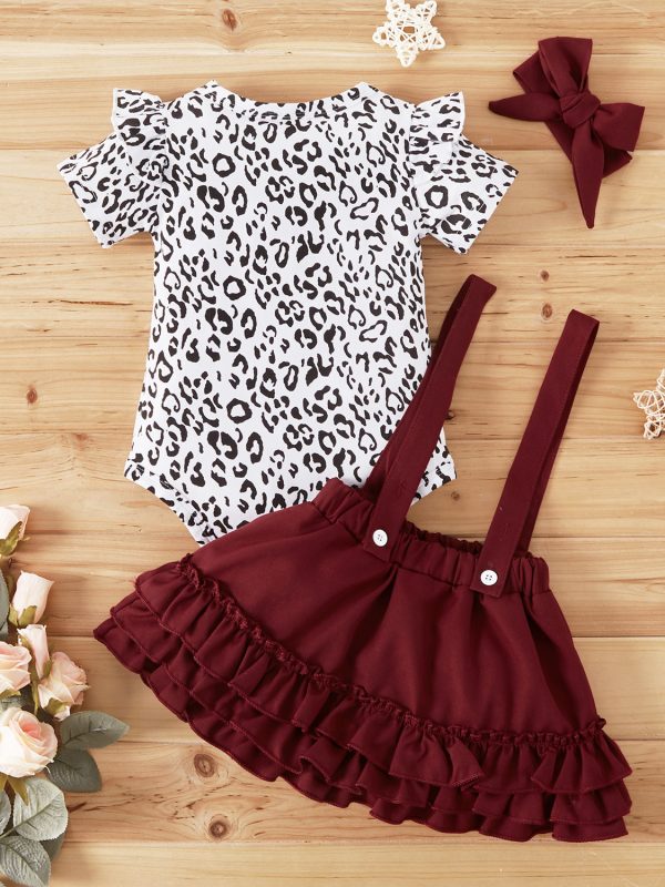 حزام تنورة بحمالات بلون عنابي بنقشة جلد النمر، إكسسوار للشعر