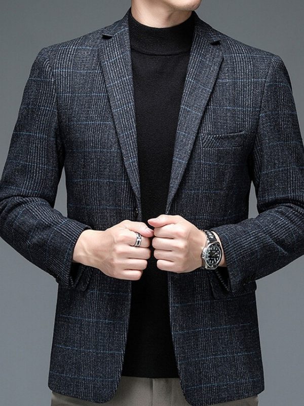 Stylish Gray Plaid Single-breasted Blazer