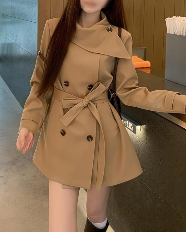 Women's Petite Casual Springautumn New Korean Version Waist-cinching Elegant Coat
