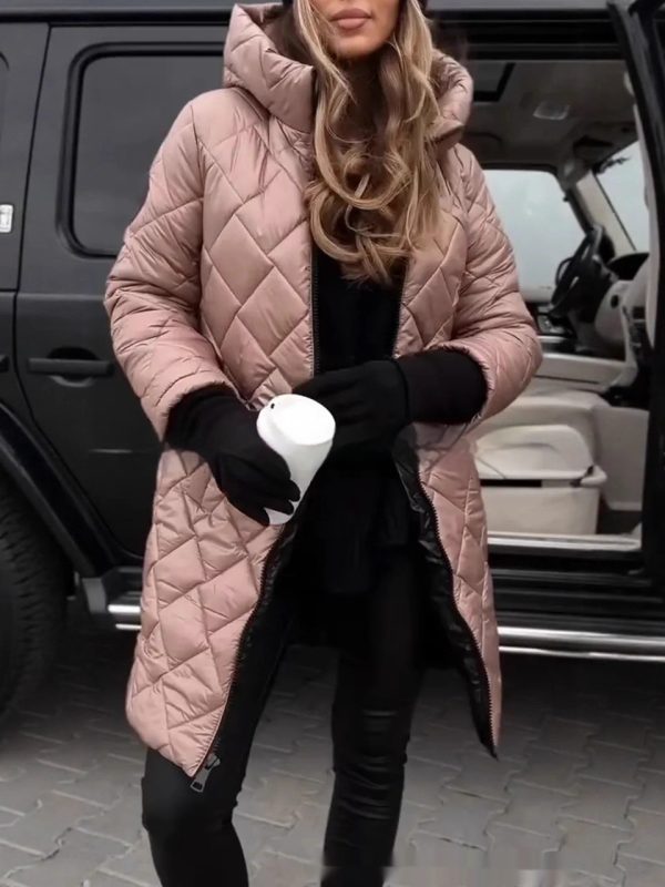 Women's Hooded Zip-Up Long Casual Cotton Coat