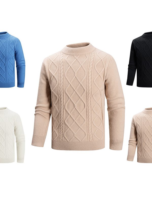 Mens Solid Color Casual Half High Neck Knit Top