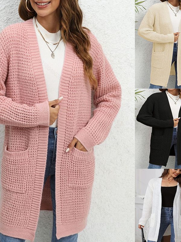 Womens Knitted Long Cable Knit Sweater Coat