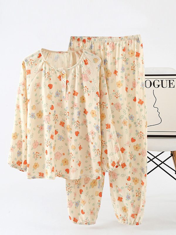 Womens Korean-style Double-layer Long-sleeve Pants Set With A Crew Neckcasual Loungewear