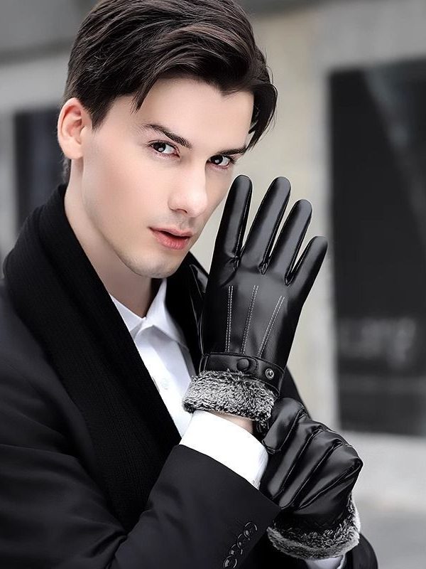 Winter Men's Fleece-lined Thick Windproof Gloves