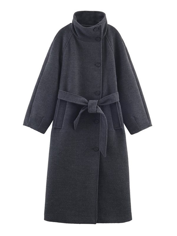 Women's Stand Collar Belt Overcoat Coat