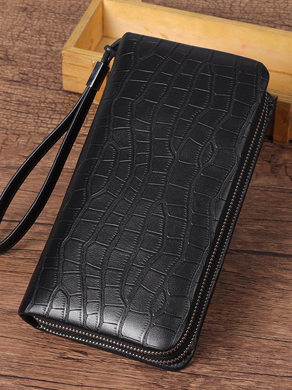 Men's Leather Long Zipper Multiple Card Slots Wallet