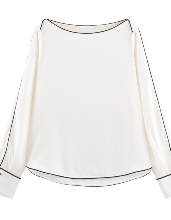 Color-block Trim Loose Pullover Blouse Women