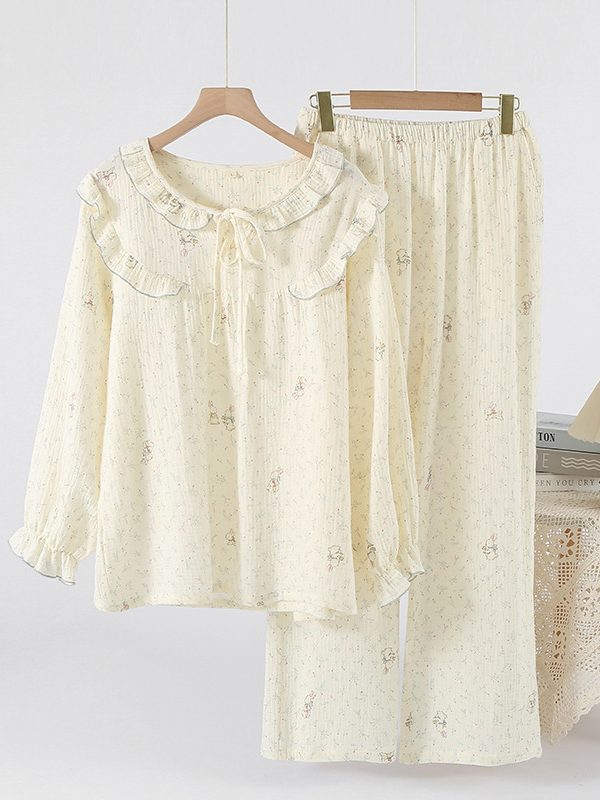 Womens Cotton Pants Set With Floral Print