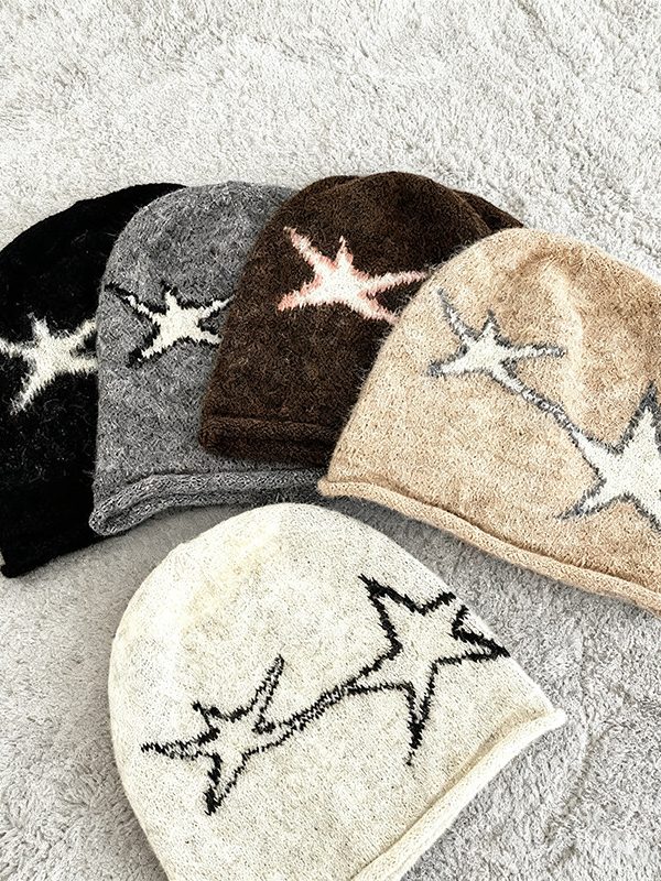 Japanese-style Harajuku Street-styled Edgy Star-knit Beanie