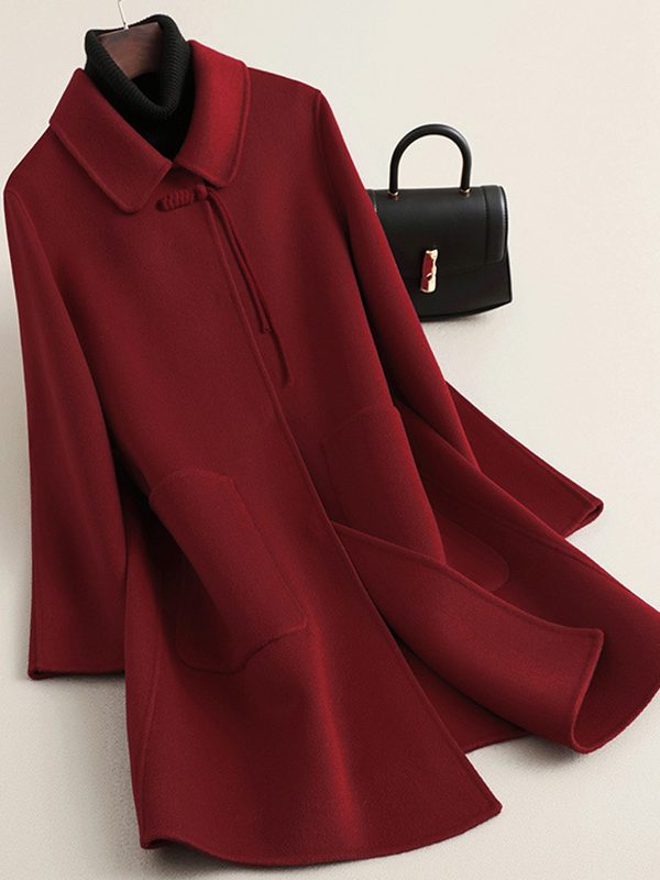 New Chinese-style Red Oversized Double-faced Wool Coat