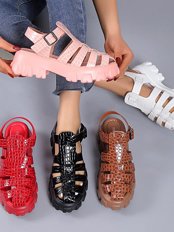 Women's Thick-soled Textured Sandals Weaving Hollow Loose