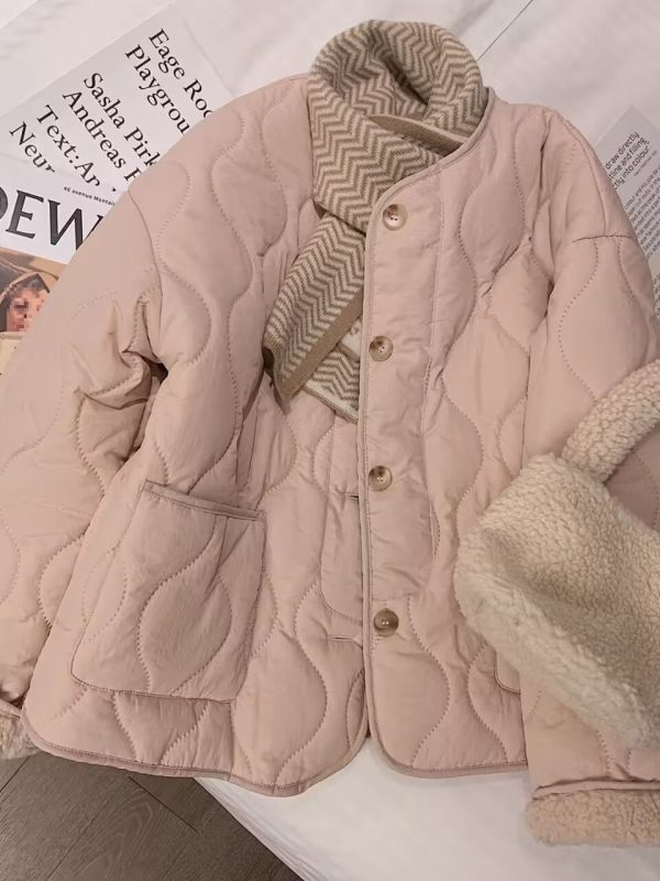 Lamb Fleece Cotton-padded Jacket For Women In Winter