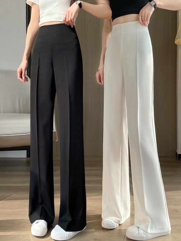 Womens High-Waisted Straight Pants With Side Zipper