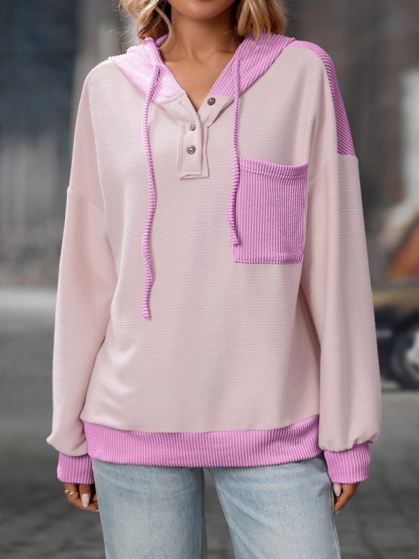 Women's Contrast Color Twist Strip Hooded Sweater
