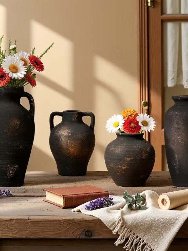 Vintage French Country Ceramic Vase, Creative Unique Decorative Flower Pot, Desktop Decoration Prop, 1pc