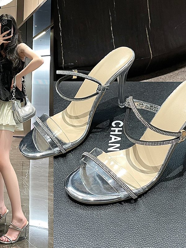 شباشب نسائية بكعب ستيليتو فرنسي مرصعة بأحجار الراين