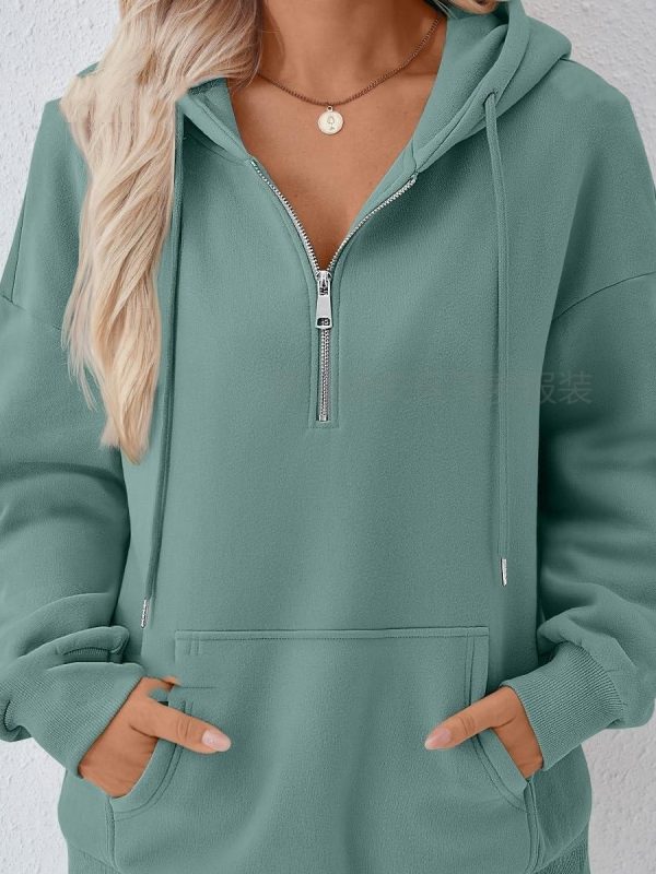 Zip Pocket Solid Color Hooded Sweatshirt