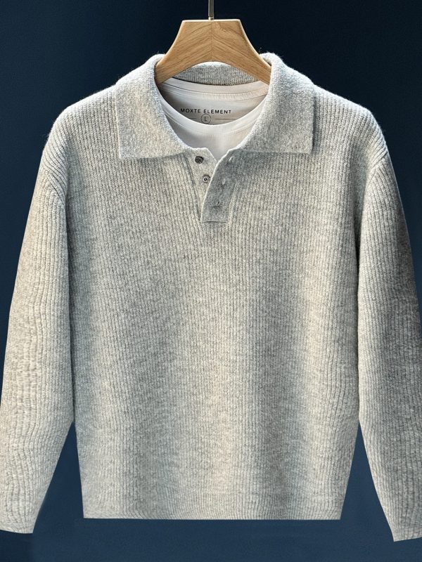 Mens Winter Retro Casual Knitted Solid-Color Sweater