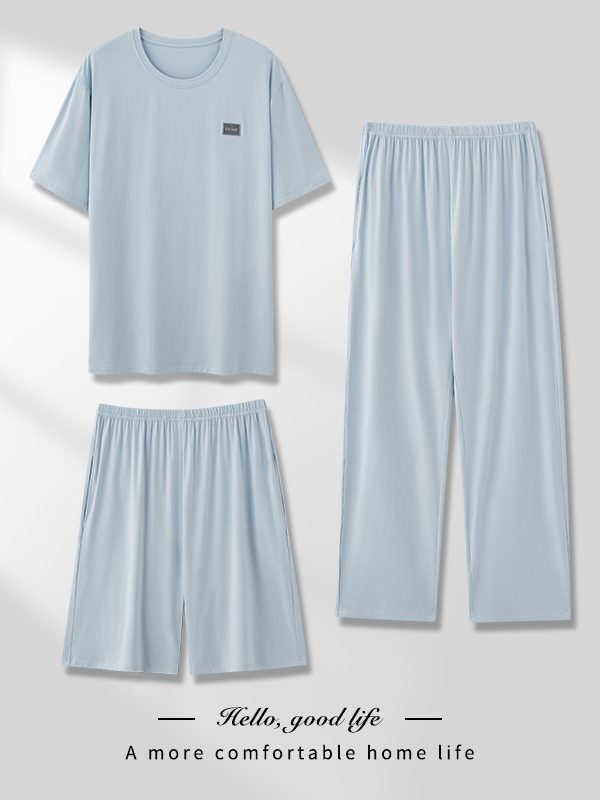 Men's Pajamas Thin Spring And Summer Modal Short-sleeved Trousers Three-piece Home Wear Suit