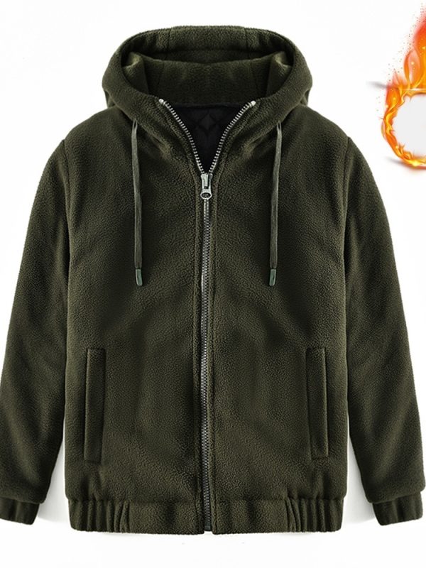 Winter Hooded Cardigan Keep Warm Pure Color Coat Thickened Fluff Sweater