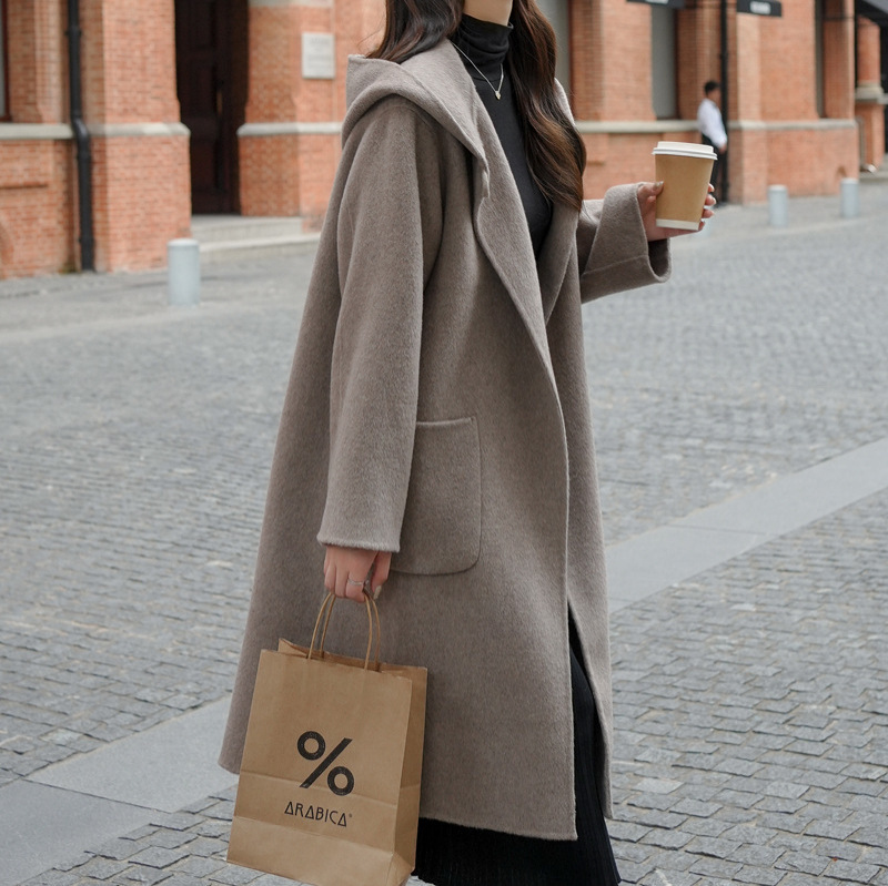 Wool Mid-length Hooded Wool Coat