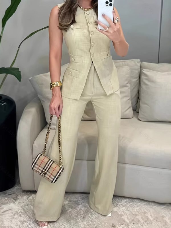 Fashionable Party Womens Sleeveless Tank Top And Pants Suit