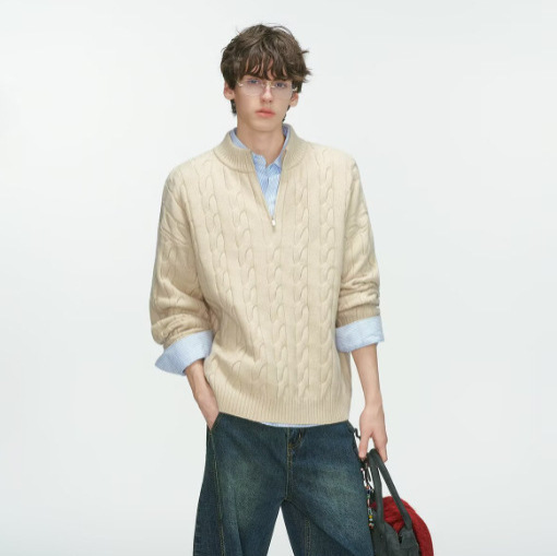 Mens Casual, Slightly High-neck Knit Sweater A Trendy Top