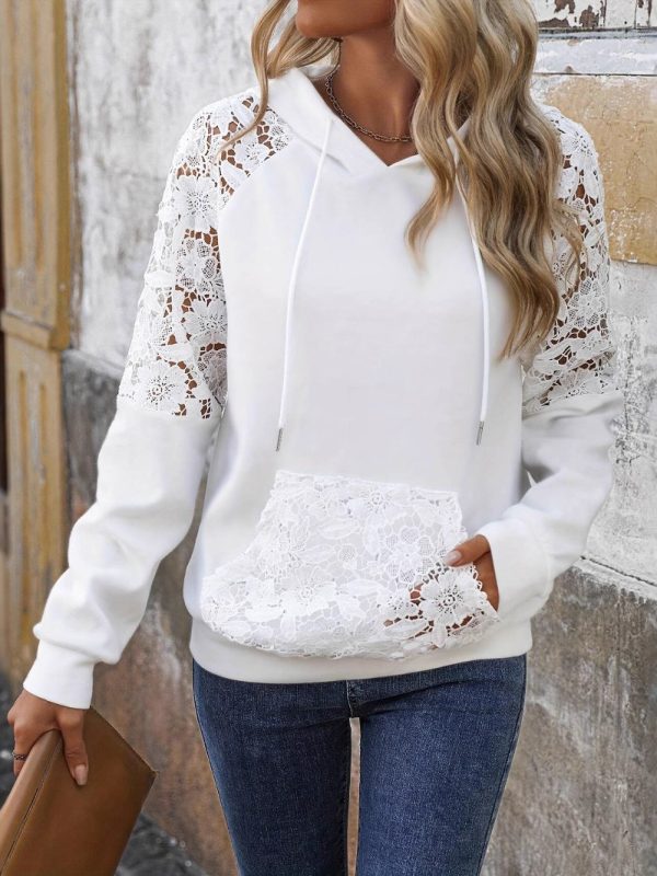 Solid Color Lace Stitching Long-sleeved Sweater