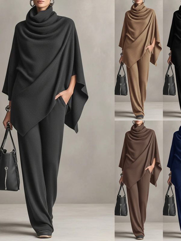 Womens Cloak Top And Wide-leg Pants Two-piece Set