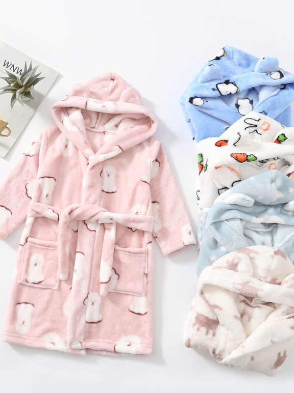 بيجامات فلانيل مطبوعة للبنات، ملابس استرخاء، روب حمام