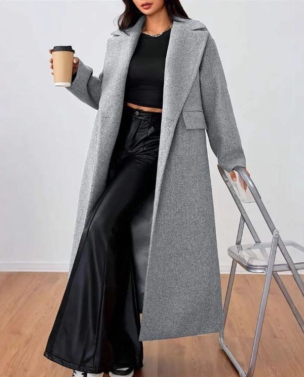Women's Wool Coat Fashion Long Sleeve Lapel Long Coat