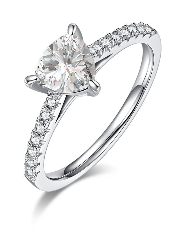 Triangular Moissanite Set With Top-quality Moissanite Luxury And Fashionable Light Luxury Jewelry Silver Ring S925 Silver Electroplated With Platinum