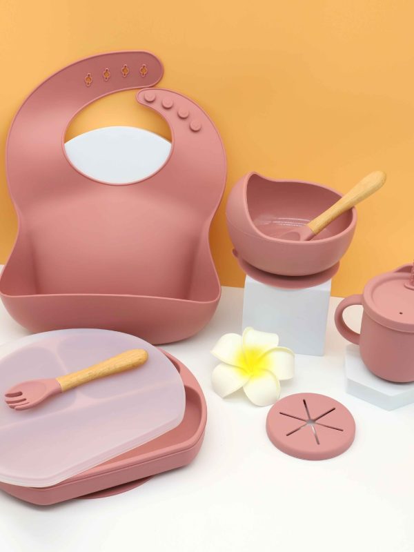 Silicone Kids Bib Bowl Dinner Plate Mat Spoon Fork Set