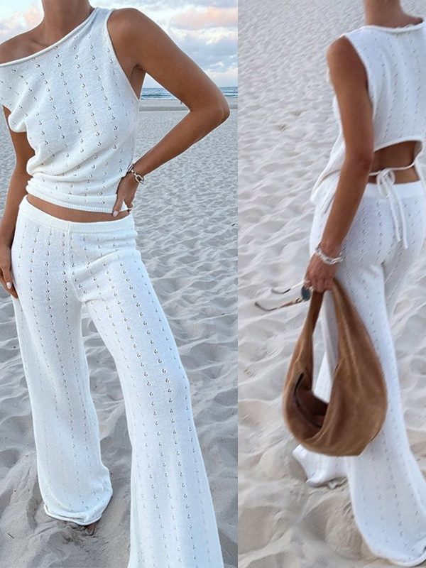 Sleeveless Tank Top And Casual Pants Knitted Womens Set