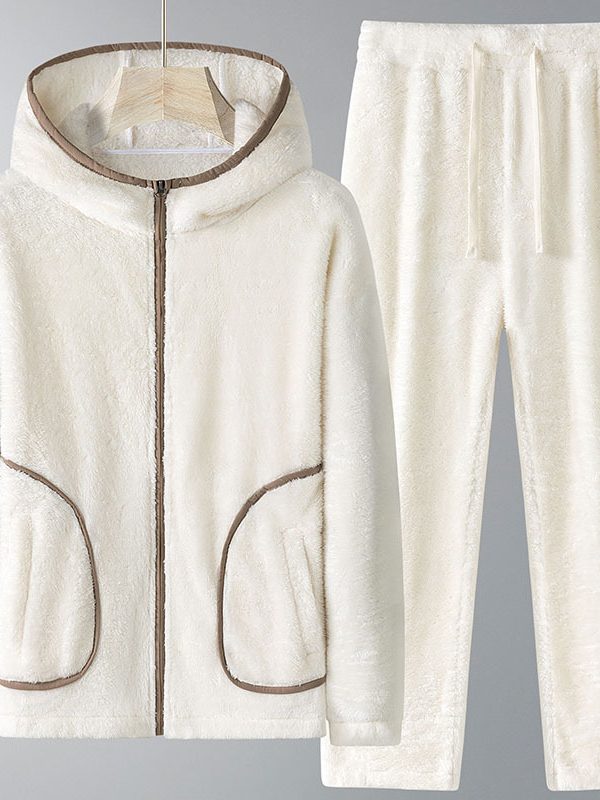 Winter Coral Fleece Heavy Velvet Thickened Zipper Cardigan Plus Size Pajamas Suit