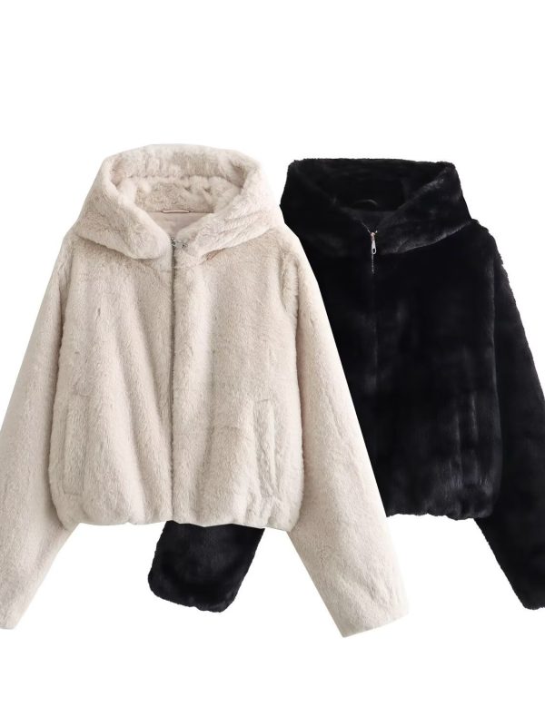 Womens Loose-Fit Faux Fur Hoodie For FallWinter