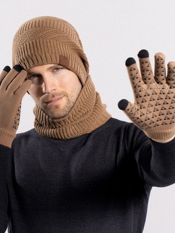 Winter Fleece-lined Warm Hat Scarf Gloves Three-piece Set